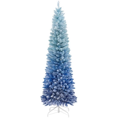 Costway 6/7 FT Blue Gradient Snow Flocked Artificial Christmas Tree With 435/725 Lush Branch Tips 10 Costway 6/7 FT Blue Gradient Snow Flocked Artificial Christmas Tree With 435/725 Lush Branch Tips - Image 10