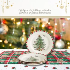 Spode Christmas Tree 8" Candy Cane Appetizer Plates (Set Of 4) - Festive Holiday Tableware, Dishwasher & Microwave Safe -Northlight Sale Store GUEST 543511c8 a789 4727 9fc7 4af3f1786531