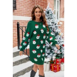 Ugly Christmas Sweater Dress For Women Cute Fuzzy Funny Parties Knitted Pullover Sweater Dress