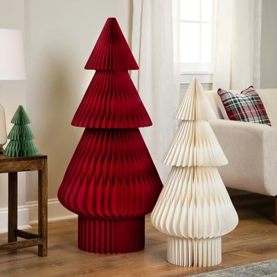 Northlight Tall Foldable Accordion Honeycomb Paper Christmas Tree - 4' - Red 2 Northlight Tall Foldable Accordion Honeycomb Paper Christmas Tree - 4' - Red - Image 2