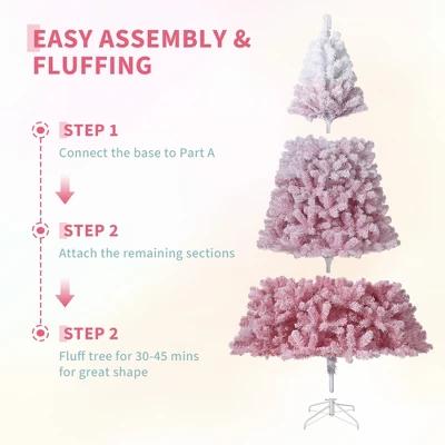 Prelit Pink Snow Flocked Christmas Tree, Warm LED Lights, Gradient Branches, Sturdy Metal Stand, Holiday Decor For Home Office Party 8 Prelit Pink Snow Flocked Christmas Tree, Warm LED Lights, Gradient Branches, Sturdy Metal Stand, Holiday Decor For Home Office Party - Image 8