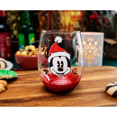 Silver Buffalo Disney Mickey Mouse Santa Hat Teardrop Stemless Wine Glass | Holds 20 Ounces 2 Silver Buffalo Disney Mickey Mouse Santa Hat Teardrop Stemless Wine Glass | Holds 20 Ounces - Image 2