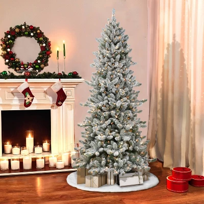 7.5ft Puleo Pre-Lit Flocked Slim Royal Majestic Spruce Artificial Christmas Tree Clear Lights: Hinged, Flame-Retardant, Indoor Use 1 7.5ft Puleo Pre-Lit Flocked Slim Royal Majestic Spruce Artificial Christmas Tree Clear Lights: Hinged, Flame-Retardant, Indoor Use