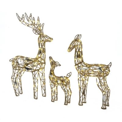 LuxenHome 3-Piece Gold Glitter Deer Family Outdoor Holiday Decoration With Lights Brown 7 LuxenHome 3-Piece Gold Glitter Deer Family Outdoor Holiday Decoration With Lights Brown - Image 7
