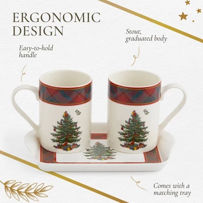 Spode Christmas Tree Tartan 10oz Mug & 8" Tray Set (3-Piece Set) - Festive Porcelain Mugs With Melamine Tray, Dishwasher & Microwave Safe 4 Spode Christmas Tree Tartan 10oz Mug & 8" Tray Set (3-Piece Set) - Festive Porcelain Mugs With Melamine Tray, Dishwasher & Microwave Safe - Image 4