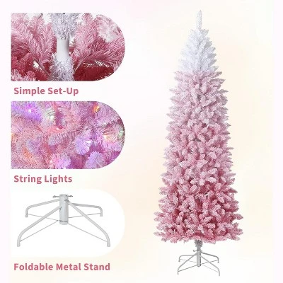 6ft/7.5ft/9ft Prelit Blue Gradient Snow Flocked Pencil Christmas Tree With 100 Dual-Color LEDs, 820 Tips & Metal Stand 2 6ft/7.5ft/9ft Prelit Blue Gradient Snow Flocked Pencil Christmas Tree With 100 Dual-Color LEDs, 820 Tips & Metal Stand - Image 2