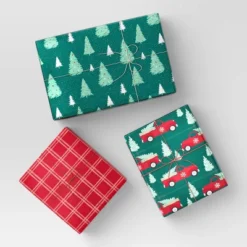 30â 3pk 180 Sq Ft Christmas Wrap Pack Trucks/Plaid/Trees - Wondershopâ˘