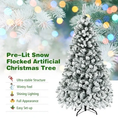 Costway 6ft/7.5ft/9ft Pre-Lit Premium Snow Flocked Hinged Artificial Christmas Tree With 250 Lights/450 Light/550 Lights 7 Costway 6ft/7.5ft/9ft Pre-Lit Premium Snow Flocked Hinged Artificial Christmas Tree With 250 Lights/450 Light/550 Lights - Image 7