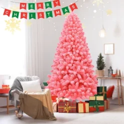 Costway 4.5/6.5/7.5 Ft Snow Flocked Hinged Artificial Christmas Tree W/ Metal Stand Pink -Northlight Sale Store GUEST 5aecf5e5 baf4 4581 bf80 54065678f445