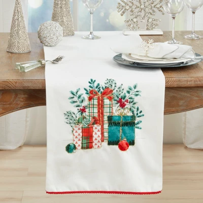Saro Lifestyle Christmas Gifts Table Runner, 16"x72", Multi 2 Saro Lifestyle Christmas Gifts Table Runner, 16"x72", Multi - Image 2