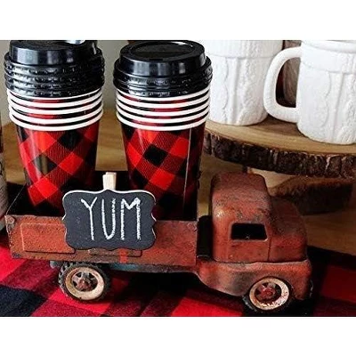 4E's Novelty 12 Pack 16 Oz Buffalo Plaid Hot Cups With Lids, Napkins, Sleeves – Christmas Disposable Coffee Cups 4 4E's Novelty 12 Pack 16 Oz Buffalo Plaid Hot Cups With Lids, Napkins, Sleeves – Christmas Disposable Coffee Cups - Image 4