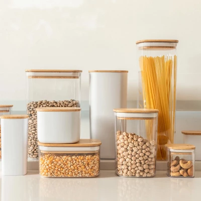 OU Airtight Food Storage Container Set 8pc (set Of 4) Clear Plastic Storage Container W Leak Proof Bamboo Lid, Stackable Kitchen Pantry Organizer Jars 3 OU Airtight Food Storage Container Set 8pc (set Of 4) Clear Plastic Storage Container W Leak Proof Bamboo Lid, Stackable Kitchen Pantry Organizer Jars - Image 3