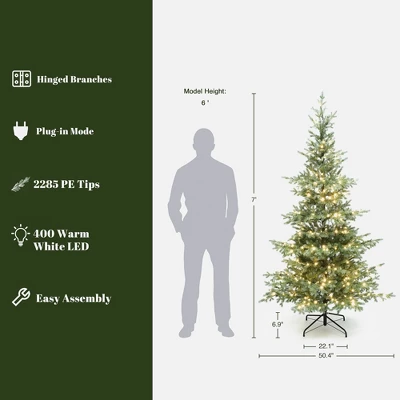 LuxenHome 7Ft Pre-Lit Artificial Pine Christmas Tree With Dusty Green PE Tips & Metal Stand 2 LuxenHome 7Ft Pre-Lit Artificial Pine Christmas Tree With Dusty Green PE Tips & Metal Stand - Image 2