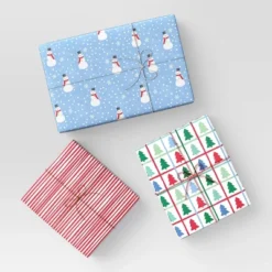 30" 3pk 180 Sq Ft Christmas Wrap Pack Snowmen/Red Stripes/Trees - Wondershopâ˘