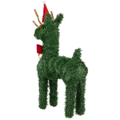 Northlight Reindeer With Santa Hat, Bell And Bow Artificial Pine Christmas Decoration - 16" 4 Northlight Reindeer With Santa Hat, Bell And Bow Artificial Pine Christmas Decoration - 16" - Image 4