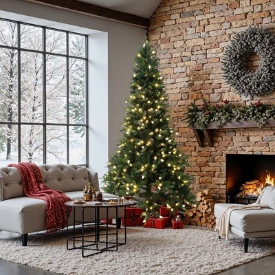 LuxenHome 7.5Ft Pre-Lit Green Slender Artificial Fir Christmas Tree With Metal Stand 6 LuxenHome 7.5Ft Pre-Lit Green Slender Artificial Fir Christmas Tree With Metal Stand - Image 6