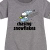 Girls' - Peanuts - Snoopy & Woodstock Chasing Snowflakes Christmas Graphic Short Sleeve Fleece Dress