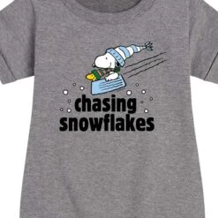 Girls' - Peanuts - Snoopy & Woodstock Chasing Snowflakes Christmas Graphic Short Sleeve Fleece Dress