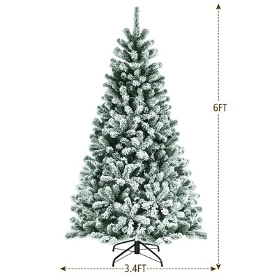 Costway 6ft Pre-lit Snow Flocked Hinged Christmas Tree W/ 928 Tips & Metal Stand 3 Costway 6ft Pre-lit Snow Flocked Hinged Christmas Tree W/ 928 Tips & Metal Stand - Image 3