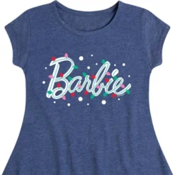 Girls' - Barbie - Holidays & Christmas Fit & Flair Cap Sleeve Graphic Dress