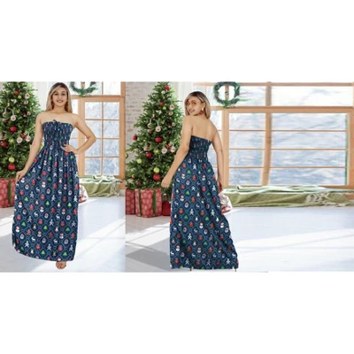 HAPPY BAY Women's A Line Slit Maxi Casual Beach Vacation Dress Tube Top Evening Long Strapless Christmas Holiday Dresses For Women L-XL Gifts Navy 5 HAPPY BAY Women's A Line Slit Maxi Casual Beach Vacation Dress Tube Top Evening Long Strapless Christmas Holiday Dresses For Women L-XL Gifts Navy - Image 5