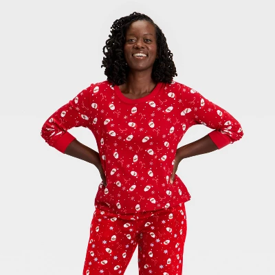 Women's Santa Print Ribbed Long Sleeve Holiday Matching Family Pajama Shirt - Wondershop™ Red 4 Women's Santa Print Ribbed Long Sleeve Holiday Matching Family Pajama Shirt - Wondershop™ Red - Image 4