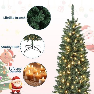 Artificial Christmas Tree, Pre-Lit Pencil Christmas Tree, Dual LED Light, Xmas Tree Holiday Decoration For Home Party 4 Artificial Christmas Tree, Pre-Lit Pencil Christmas Tree, Dual LED Light, Xmas Tree Holiday Decoration For Home Party - Image 4