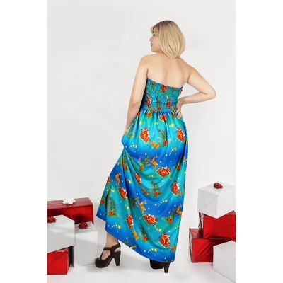 LA LEELA Women's A Line Slit Smocked Maxi Casual Beach Dress Tube Top Evening Long Strapless Christmas Tree Outfits For Women L-XL Blue 2 LA LEELA Women's A Line Slit Smocked Maxi Casual Beach Dress Tube Top Evening Long Strapless Christmas Tree Outfits For Women L-XL Blue - Image 2