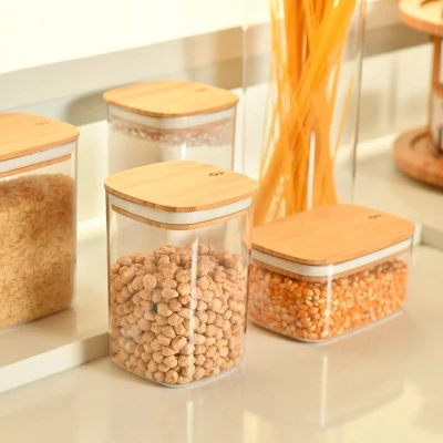 OU Airtight Food Storage Container Set 8pc (set Of 4) Clear Plastic Storage Container W Leak Proof Bamboo Lid, Stackable Kitchen Pantry Organizer Jars 1 OU Airtight Food Storage Container Set 8pc (set Of 4) Clear Plastic Storage Container W Leak Proof Bamboo Lid, Stackable Kitchen Pantry Organizer Jars