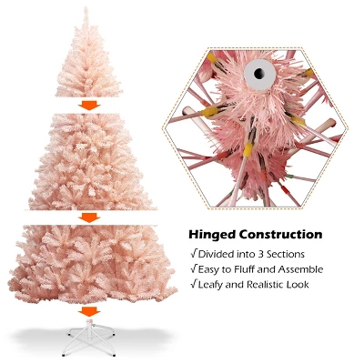 Costway 6ft/7ft Pink Christmas Tree Hinged Full Fir Tree Metal Season 5 Costway 6ft/7ft Pink Christmas Tree Hinged Full Fir Tree Metal Season - Image 5