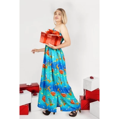 LA LEELA Women's A Line Slit Smocked Maxi Casual Beach Dress Tube Top Evening Long Strapless Christmas Tree Outfits For Women L-XL Blue 3 LA LEELA Women's A Line Slit Smocked Maxi Casual Beach Dress Tube Top Evening Long Strapless Christmas Tree Outfits For Women L-XL Blue - Image 3