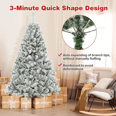 Costway 6 FT/7FT/8FT Pre-Lit Christmas Tree 3-Minute Quick Shape Flocked Decor With 300/450/600 LED Lights 4 Costway 6 FT/7FT/8FT Pre-Lit Christmas Tree 3-Minute Quick Shape Flocked Decor With 300/450/600 LED Lights - Image 4