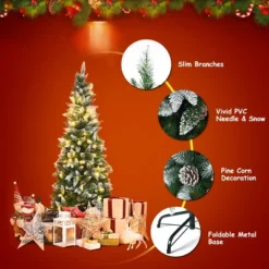 Costway 5ft Snow Flocked Unlit Pencil Christmas Tree Hinged Pine Cones 13 Costway 5ft Snow Flocked Unlit Pencil Christmas Tree Hinged Pine Cones -Northlight Sale Store GUEST 6d563c50 be57 4a2b a6de a0cfd96e8b9b