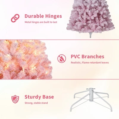Prelit Pink Snow Flocked Christmas Tree, Warm LED Lights, Gradient Branches, Sturdy Metal Stand, Holiday Decor For Home Office Party 7 Prelit Pink Snow Flocked Christmas Tree, Warm LED Lights, Gradient Branches, Sturdy Metal Stand, Holiday Decor For Home Office Party - Image 7