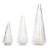 Transpac Light Up Glass Clear Trees Set Of 3 For Christmas Decorative Objects - Elegant Holiday Home Decor