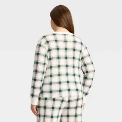 Women's Plaid Ribbed Long Sleeve Holiday Matching Family Pajama Shirt - Wondershop⢠Cream