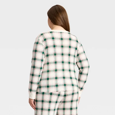 Women's Plaid Ribbed Long Sleeve Holiday Matching Family Pajama Shirt - Wondershop™ Cream 1 Women's Plaid Ribbed Long Sleeve Holiday Matching Family Pajama Shirt - Wondershop™ Cream