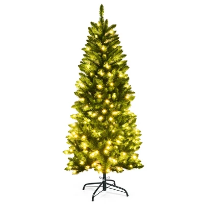 Costway 5/6/7 Ft Pre-lit Artificial Pencil Christmas Tree Hinged Fir PVC Tree With 150/250/350 LED Lights 10 Costway 5/6/7 Ft Pre-lit Artificial Pencil Christmas Tree Hinged Fir PVC Tree With 150/250/350 LED Lights - Image 10