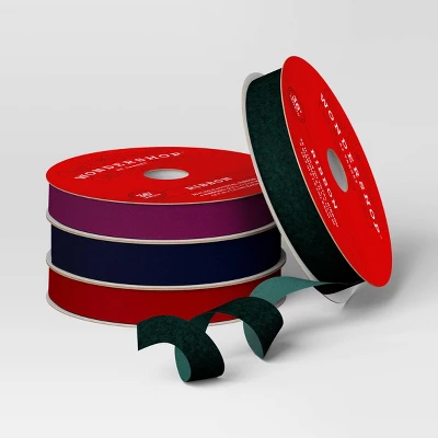 4 Pk Christmas Velvet Ribbon Dark Luxe - Wondershop™ 2 4 Pk Christmas Velvet Ribbon Dark Luxe - Wondershop™ - Image 2