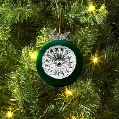 Christmas Flocking Ornament With Reflector Dark Green - Wondershop™ 1 Christmas Flocking Ornament With Reflector Dark Green - Wondershop™