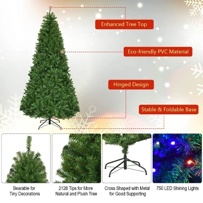 Costway 8Ft Pre-Lit Artificial Christmas Tree Hinged 750 LED Lights 9 Costway 8Ft Pre-Lit Artificial Christmas Tree Hinged 750 LED Lights - Image 9