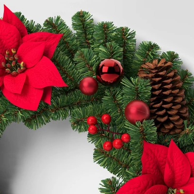 24" Decorated Pine And Poinsettia Flower Artificial Christmas Wreath - Wondershop™ 2 24" Decorated Pine And Poinsettia Flower Artificial Christmas Wreath - Wondershop™ - Image 2