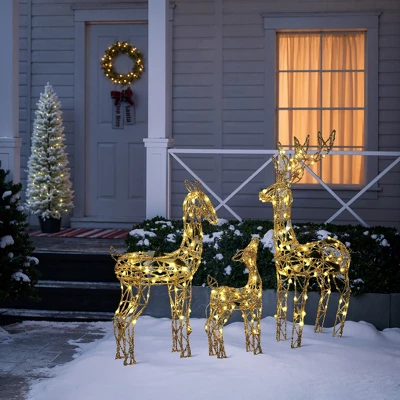 LuxenHome 3-Piece Gold Glitter Deer Family Outdoor Holiday Decoration With Lights Brown 3 LuxenHome 3-Piece Gold Glitter Deer Family Outdoor Holiday Decoration With Lights Brown - Image 3