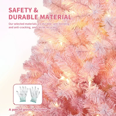 Prelit Pink Snow Flocked Christmas Tree, Warm LED Lights, Gradient Branches, Sturdy Metal Stand, Holiday Decor For Home Office Party 5 Prelit Pink Snow Flocked Christmas Tree, Warm LED Lights, Gradient Branches, Sturdy Metal Stand, Holiday Decor For Home Office Party - Image 5