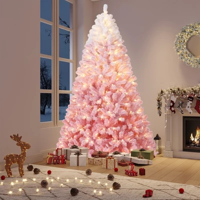 Prelit Pink Snow Flocked Christmas Tree, Warm LED Lights, Gradient Branches, Sturdy Metal Stand, Holiday Decor For Home Office Party 2 Prelit Pink Snow Flocked Christmas Tree, Warm LED Lights, Gradient Branches, Sturdy Metal Stand, Holiday Decor For Home Office Party - Image 2