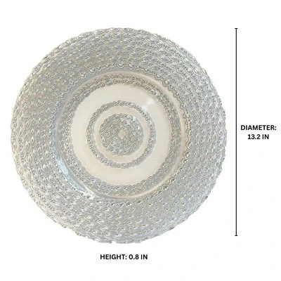 Essential Decor & Beyond 13.2" Modern Round Glass Charger With Silver Oval Pattern Set Of 4 2 Essential Decor & Beyond 13.2" Modern Round Glass Charger With Silver Oval Pattern Set Of 4 - Image 2