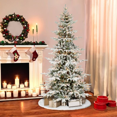 Puleo 7.5' Pre-Lit Flocked Utah Fir Artificial Christmas Tree Clear Lights 1 Puleo 7.5' Pre-Lit Flocked Utah Fir Artificial Christmas Tree Clear Lights