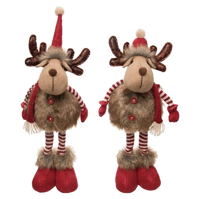 Transpac Plush Stripe Standing Reindeer Set Of 2 - Festive Christmas Decorative Objects For Holiday Cheer 1 Transpac Plush Stripe Standing Reindeer Set Of 2 - Festive Christmas Decorative Objects For Holiday Cheer