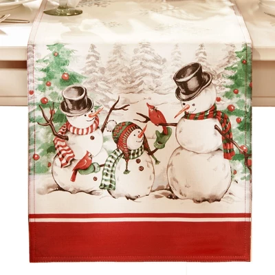 Snowman Winterland Holiday Snowflake Table Runner - Red/Green - 13x70 - Elrene Home Fashions 2 Snowman Winterland Holiday Snowflake Table Runner - Red/Green - 13x70 - Elrene Home Fashions - Image 2