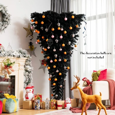 Costway 6ft Upside Down Christmas Halloween Tree Black W/270 Purple LED Lights 2 Costway 6ft Upside Down Christmas Halloween Tree Black W/270 Purple LED Lights - Image 2